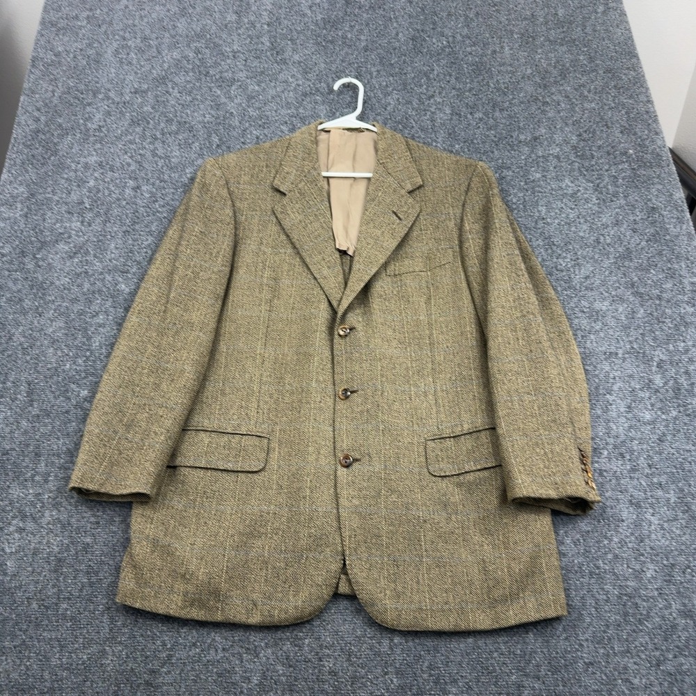 Vintage Oxxford Clothes x Neiman Marcus Blazer Mens 42T Brown Wool Tweed Plaid